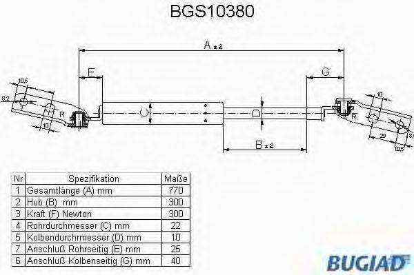 Газовая пружина, крышка багажник BUGIAD BGS10380