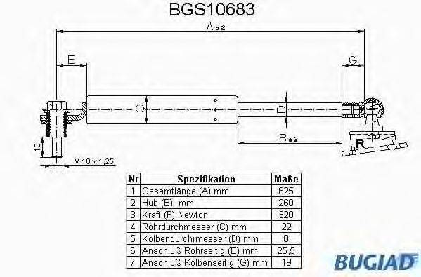 Газовая пружина, крышка багажник BUGIAD BGS10683