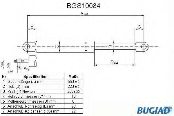 Газовая пружина, крышка багажник BUGIAD BGS10084