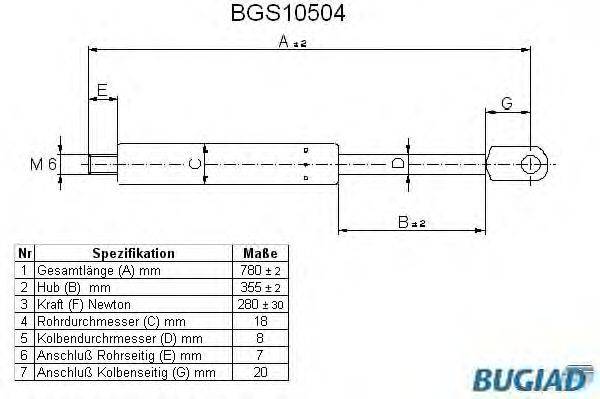 Газовая пружина, капот BUGIAD BGS10504