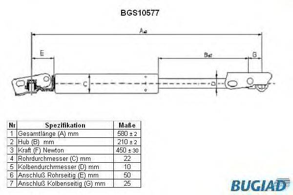 Газовая пружина, крышка багажник BUGIAD BGS10577