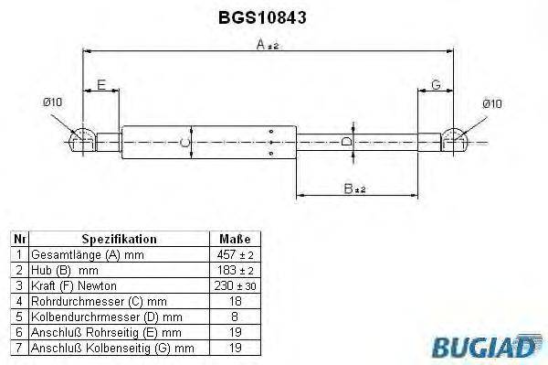 Газовая пружина, крышка багажник BUGIAD BGS10843