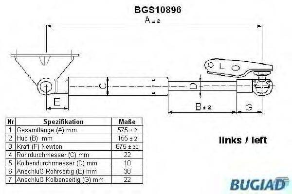 Газовая пружина, крышка багажник WALKER PRODUCTS 871013240