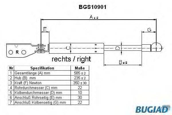 Газовая пружина, крышка багажник BUGIAD BGS10901