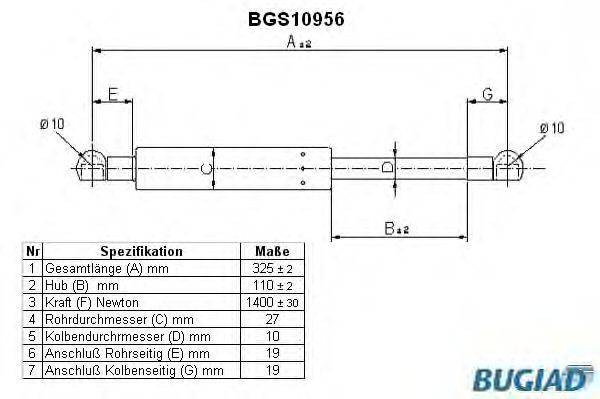 Газовая пружина, крышка багажник BUGIAD BGS10956