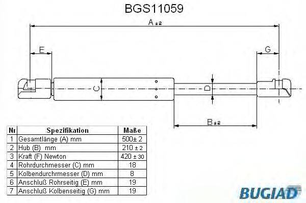 Газовая пружина, крышка багажник BUGIAD BGS11059