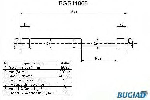 Газовая пружина, крышка багажник BUGIAD BGS11068