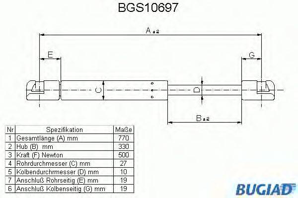 Газовая пружина, крышка багажник BUGIAD BGS10697