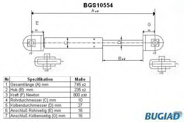 Газовая пружина, крышка багажник BUGIAD BGS10554