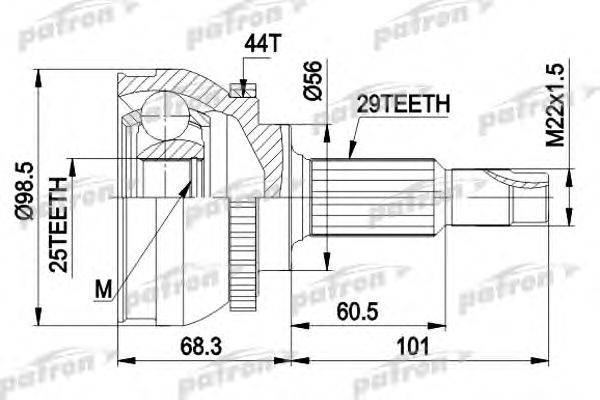 Шарнирный комплект, приводной вал PATRON PCV1600