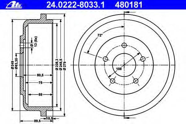 Тормозной барабан ATE 24.0222-8033.1