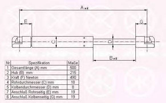 Газовая пружина, крышка багажник KLOKKERHOLM 60367101