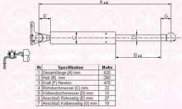 Газовая пружина, крышка багажник KLOKKERHOLM 34387122