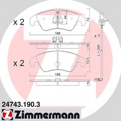 Комплект тормозных колодок, дисковый тормоз ZIMMERMANN 24743.190.3