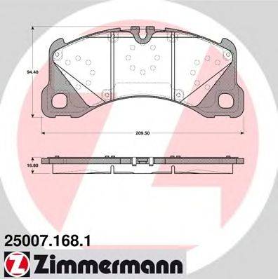 Комплект тормозных колодок, дисковый тормоз ZIMMERMANN 250071681