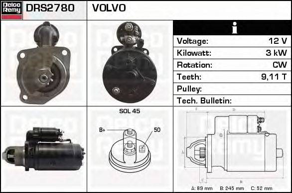 Стартер DELCO REMY DRS2780