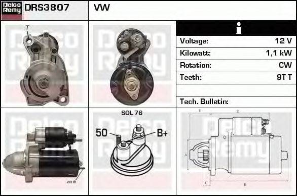 Стартер DELCO REMY DRS3807