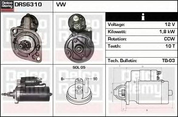 Стартер DELCO REMY DRS6310