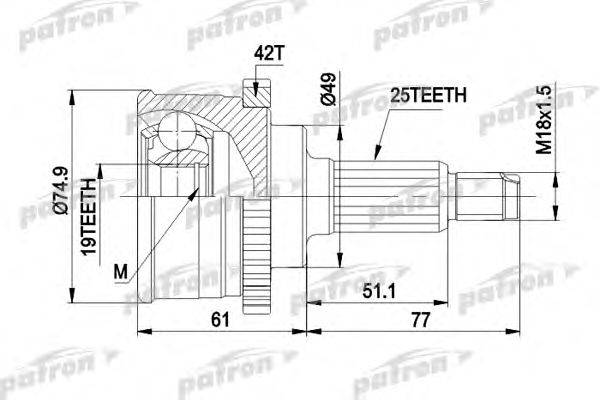 Шарнирный комплект, приводной вал PATRON PCV3741