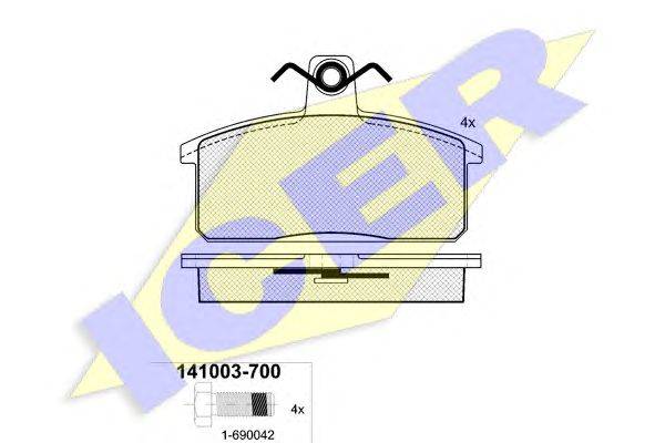Комплект тормозных колодок, дисковый тормоз ICER 141003