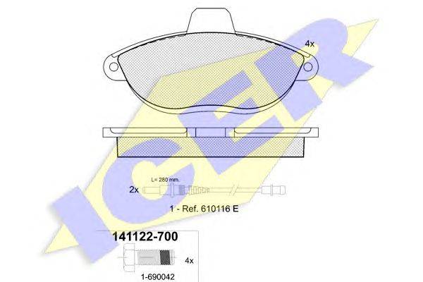 Комплект тормозных колодок, дисковый тормоз ICER 141122