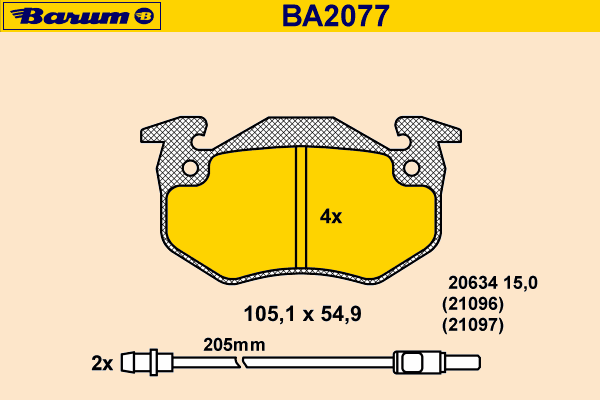 Комплект тормозных колодок, дисковый тормоз BARUM BA2077