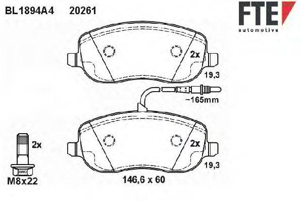 Комплект тормозных колодок, дисковый тормоз FTE 20267