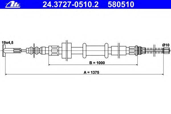 Трос, стояночная тормозная система ATE 24.3727-0510.2