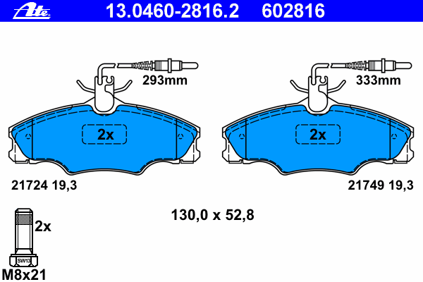 Комплект тормозных колодок, дисковый тормоз ATE 13.0460-2816.2