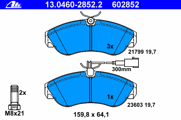 Комплект тормозных колодок, дисковый тормоз ATE 13046028522