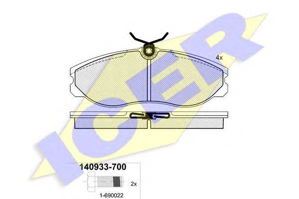 Комплект тормозных колодок, дисковый тормоз ICER 140933-700
