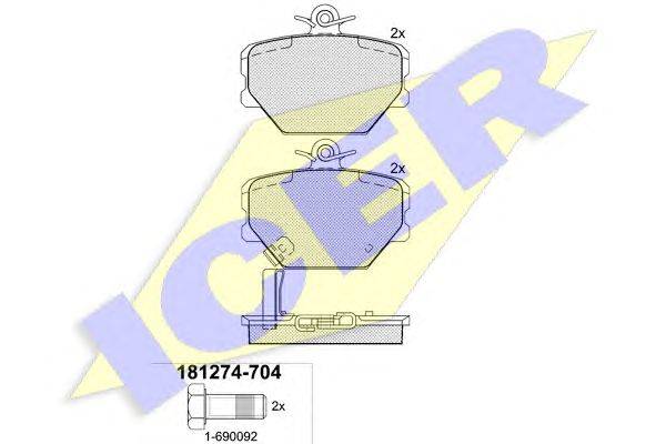 Комплект тормозных колодок, дисковый тормоз ICER 181274-704