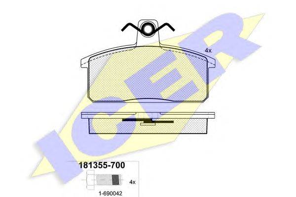 Комплект тормозных колодок, дисковый тормоз ICER 181355
