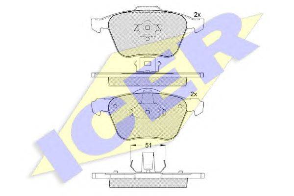 Комплект тормозных колодок, дисковый тормоз ICER 181551