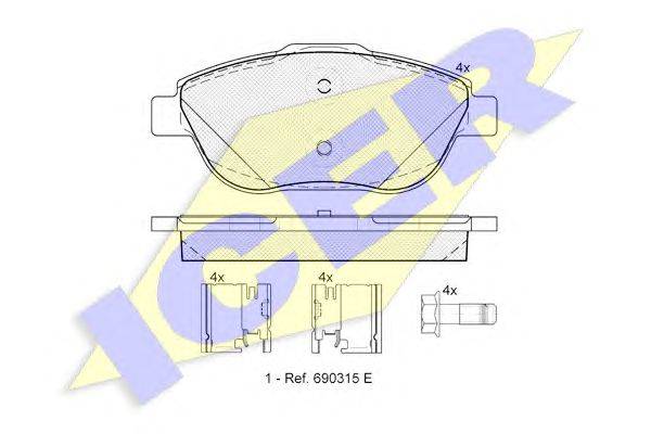 Комплект тормозных колодок, дисковый тормоз ICER 181925-201