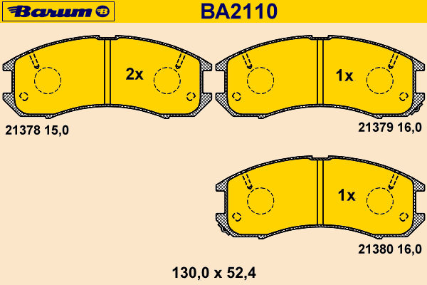 Комплект тормозных колодок, дисковый тормоз BARUM 21380