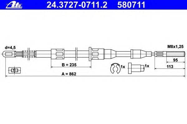 Трос, стояночная тормозная система ATE 24.3727-0711.2