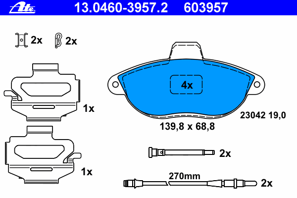 Комплект тормозных колодок, дисковый тормоз ATE 13.0460-3957.2