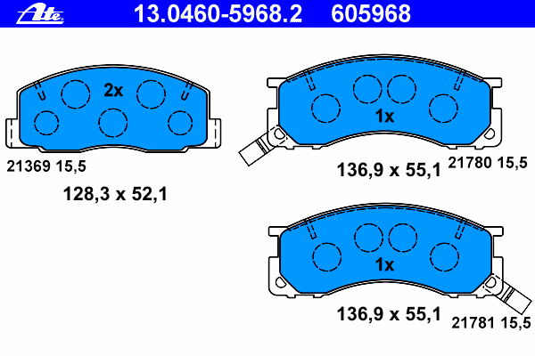 Комплект тормозных колодок, дисковый тормоз ATE 13.0460-5968.2
