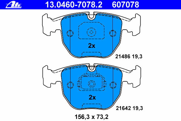 Комплект тормозных колодок, дисковый тормоз ATE 607078