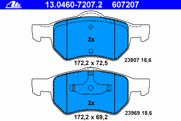 Комплект тормозных колодок, дисковый тормоз ATE 13.0460-7207.2