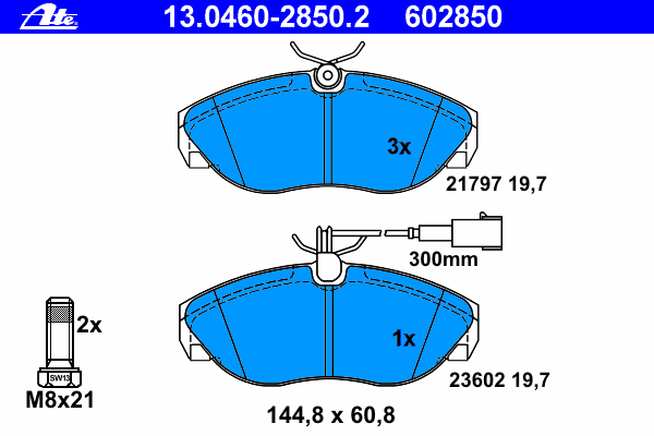 Комплект тормозных колодок, дисковый тормоз ATE 13.0460-2850.2