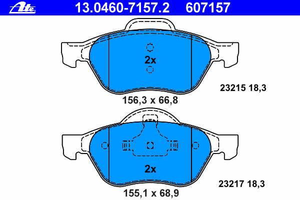 Комплект тормозных колодок, дисковый тормоз ATE 13.0460-7157.2