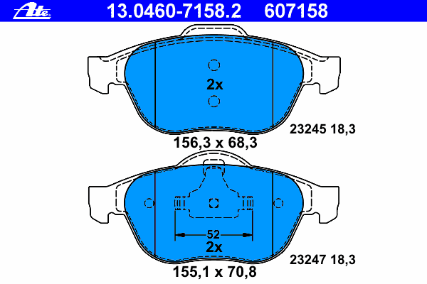 Комплект тормозных колодок, дисковый тормоз ATE 607158