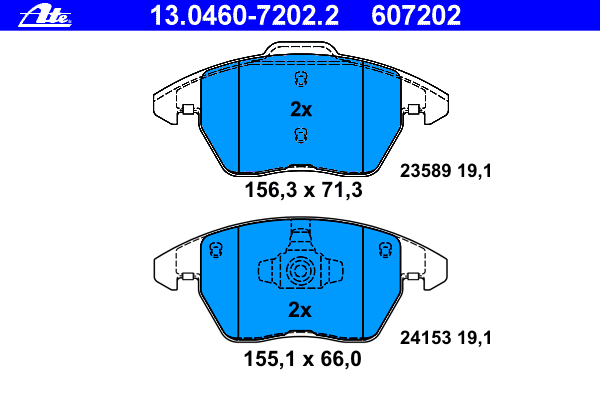 Комплект тормозных колодок, дисковый тормоз ATE 13.0460-7202.2