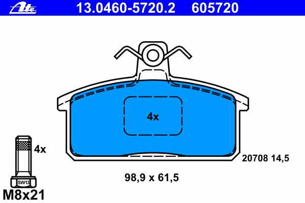 Комплект тормозных колодок, дисковый тормоз ATE 13.0460-5720.2