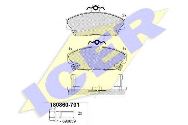 Комплект тормозных колодок, дисковый тормоз ICER 21517