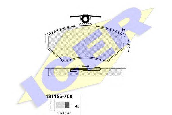 Комплект тормозных колодок, дисковый тормоз ICER 181156