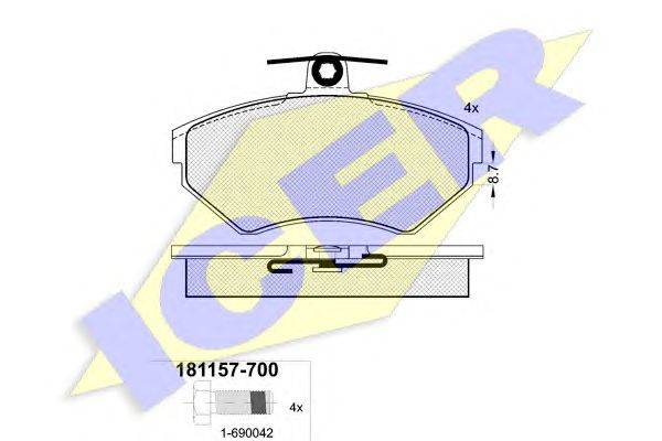 Комплект тормозных колодок, дисковый тормоз ICER 181157