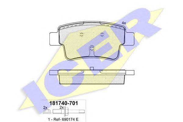 Комплект тормозных колодок, дисковый тормоз ICER 181740-701